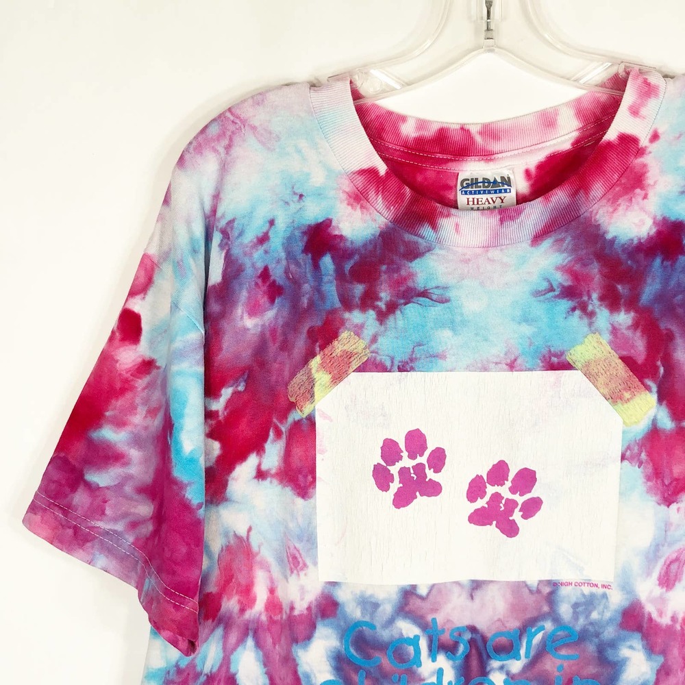 Cat Lady‎ Tie Dye Tee Size Large Gildan Handmade Unisex Pink Blue Purple 144 - Picture 4 of 6